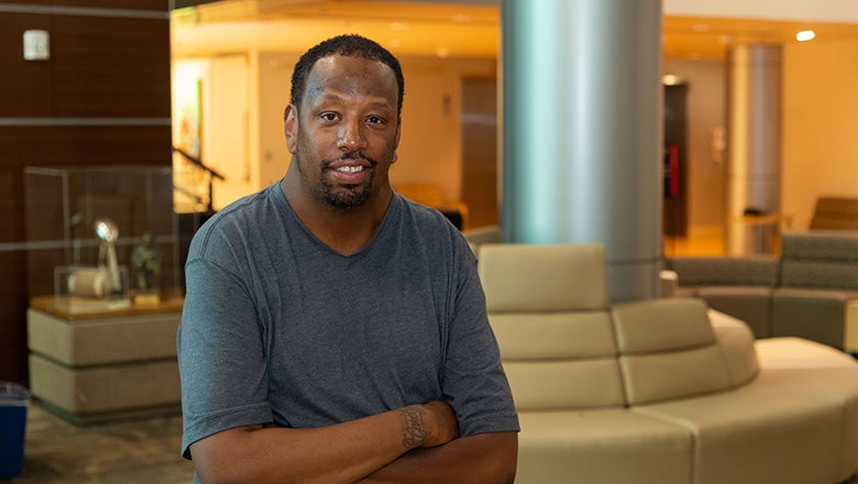 Salih Williams stands in the lobby of Georgetown Lombardi