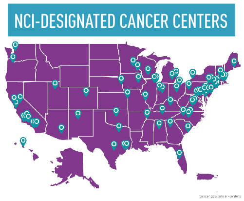 Graphic showing locations of NCI Cancer Centers