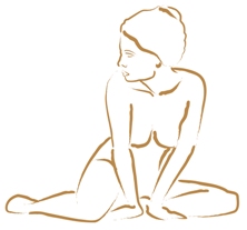 Simple illustration of a woman sitting on the ground.