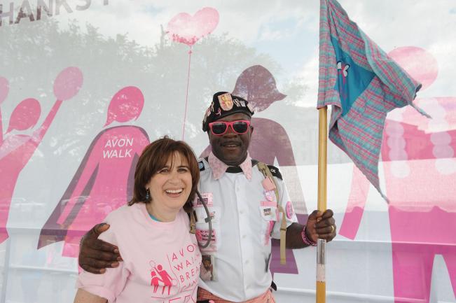 Two people participate in a charity walk