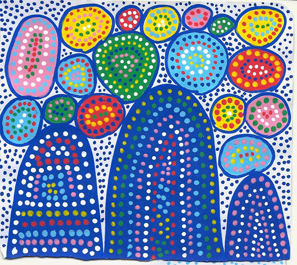 Artwork using color and dots to depict shapes