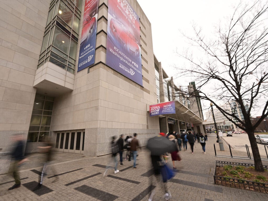 The exterior of the Washington, DC Auto Show building