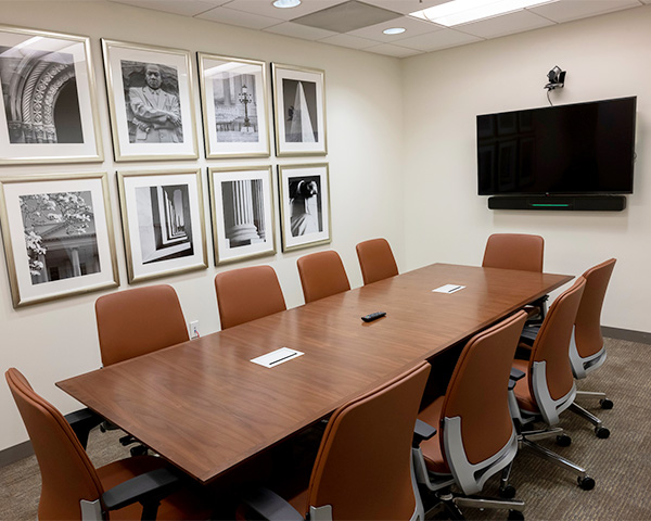 A conference room with table