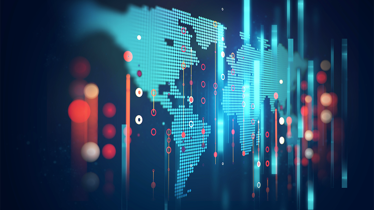 Photoillustration of a digital map depicting data analysis