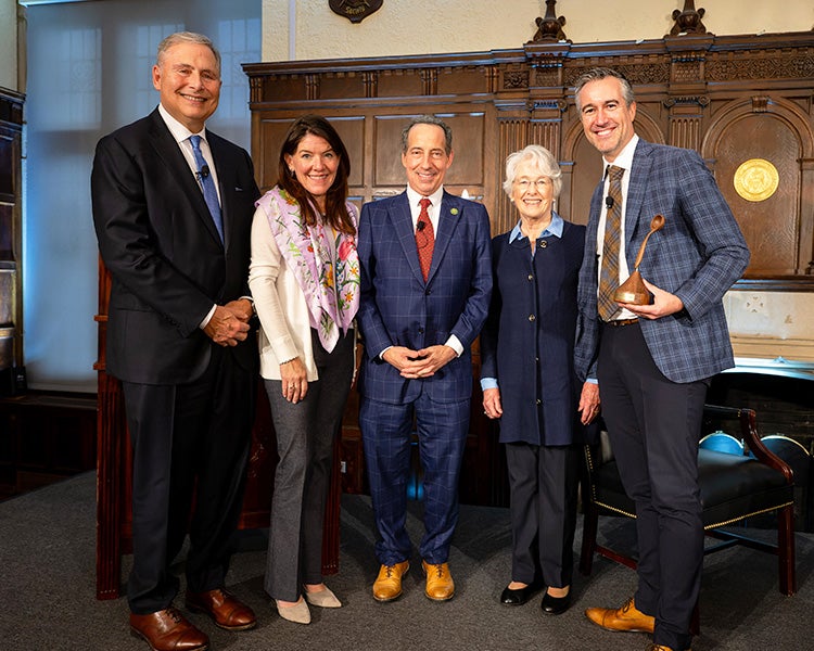 Dr. Weiner, Alexandra du Pont, Jamie Raskin, Kathleen Kovach, and Dr. Roswarski stand side by side in a group image