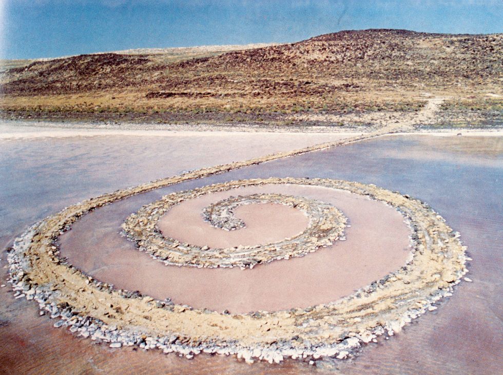 Picture of Spiral Jetty sculpture at Salt Lake City, Utah created by Robert Smithson.  