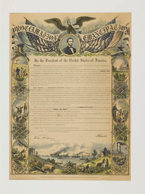 A picture of the Lincoln's proclamation is exhibited. 