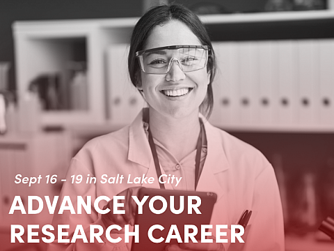 Image of a female researcher wearing research goggles