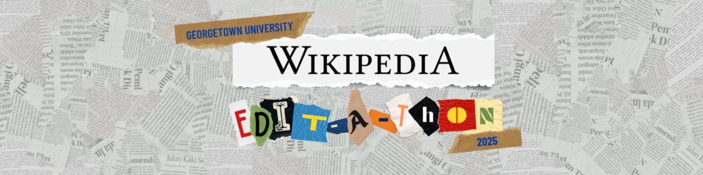 An images of a collage with words that say Wikipedia and Georgetown University
