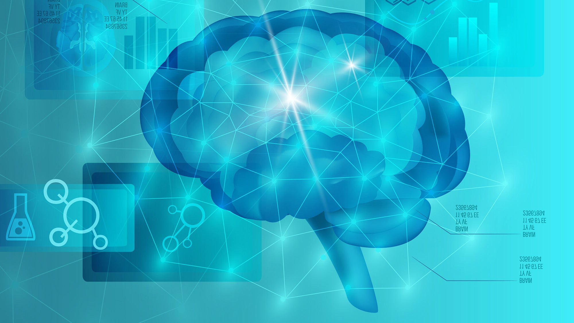 An illustration of a brain with a tumor represented by a glowing spot inside it