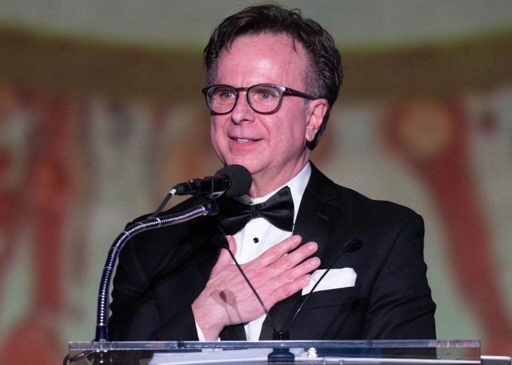 Dr. Beauchamp speaks from a podium