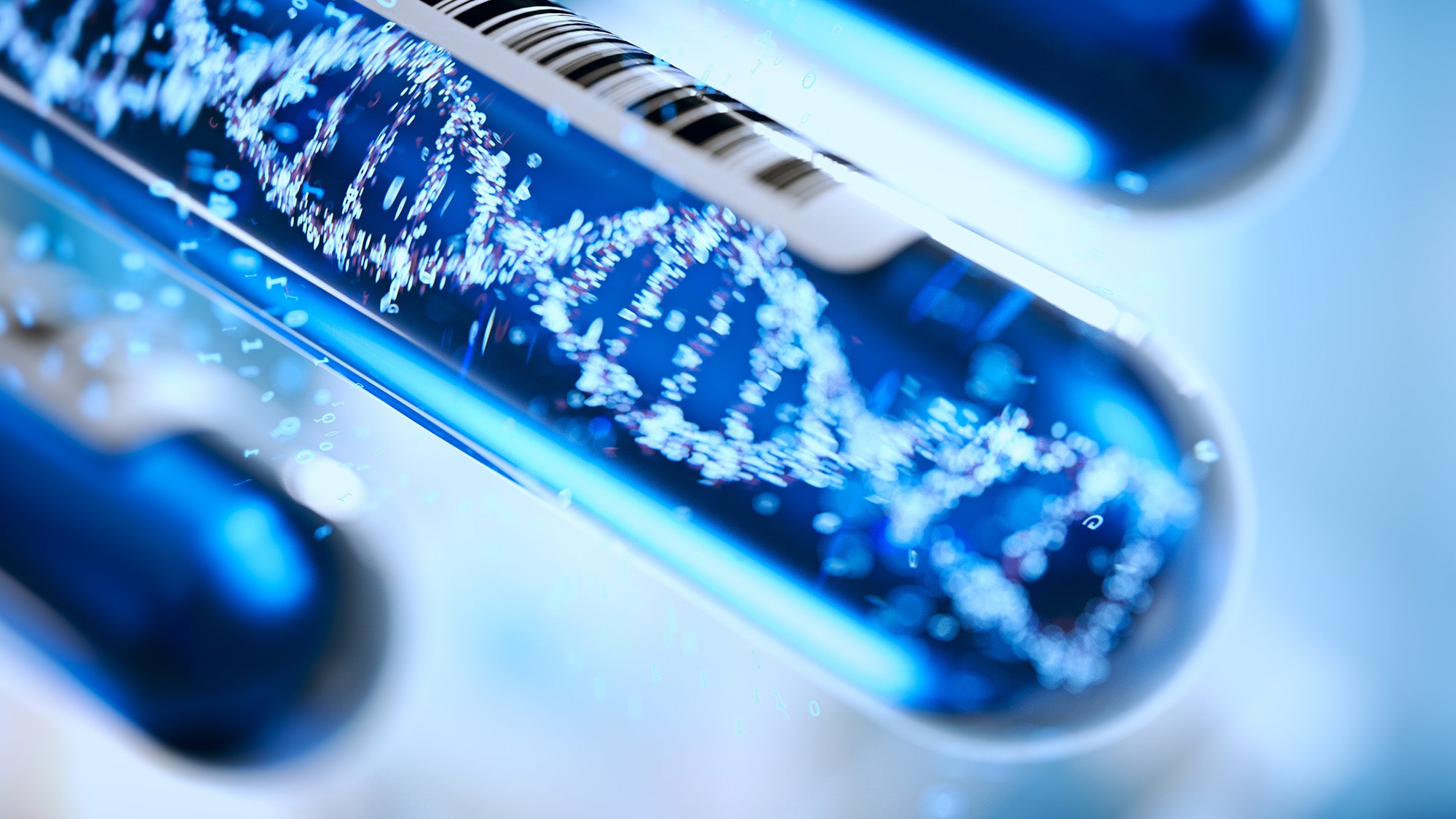 Photoillustration of DNA strands inside test tubes